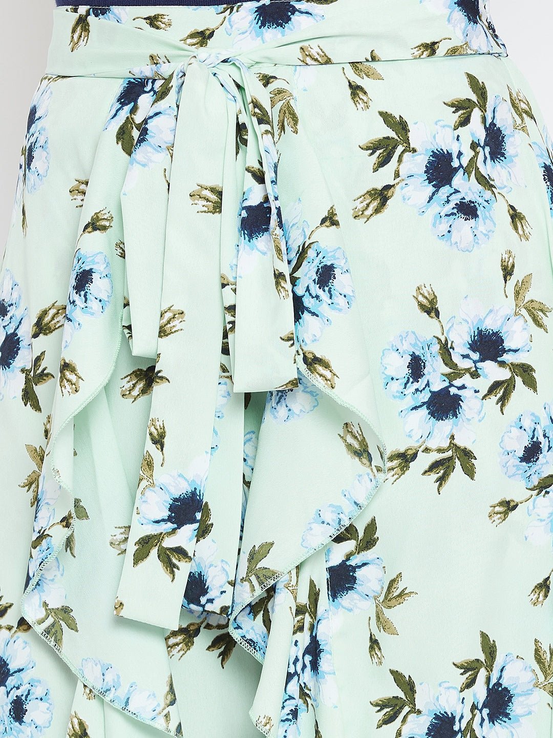 Folk Republic Women Green & Blue Floral Printed Waist Tie-Up Flared Maxi Skirt - #folk republic#