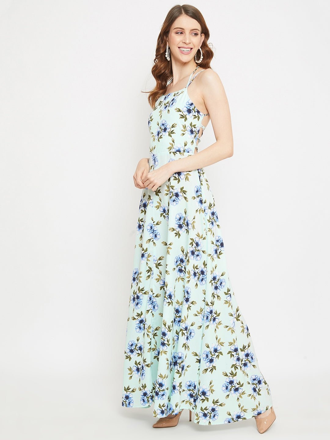 Folk Republic Women Green Floral Print Tie-up Maxi Dress - #folk republic#