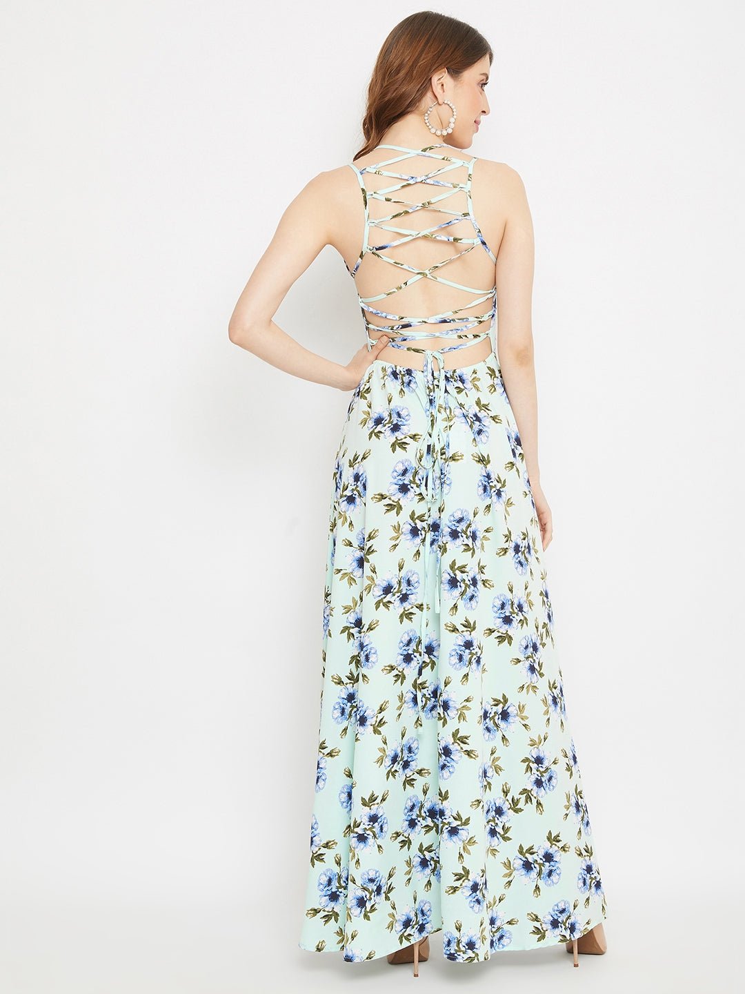 Folk Republic Women Green Floral Print Tie-up Maxi Dress - #folk republic#