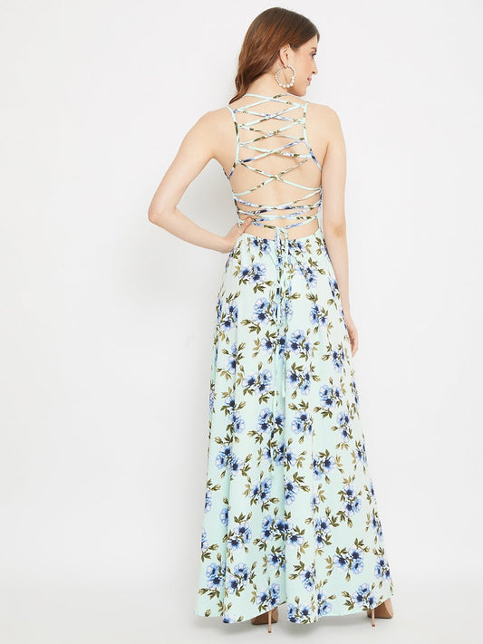 Folk Republic Women Green Floral Print Tie-up Maxi Dress - #folk republic#