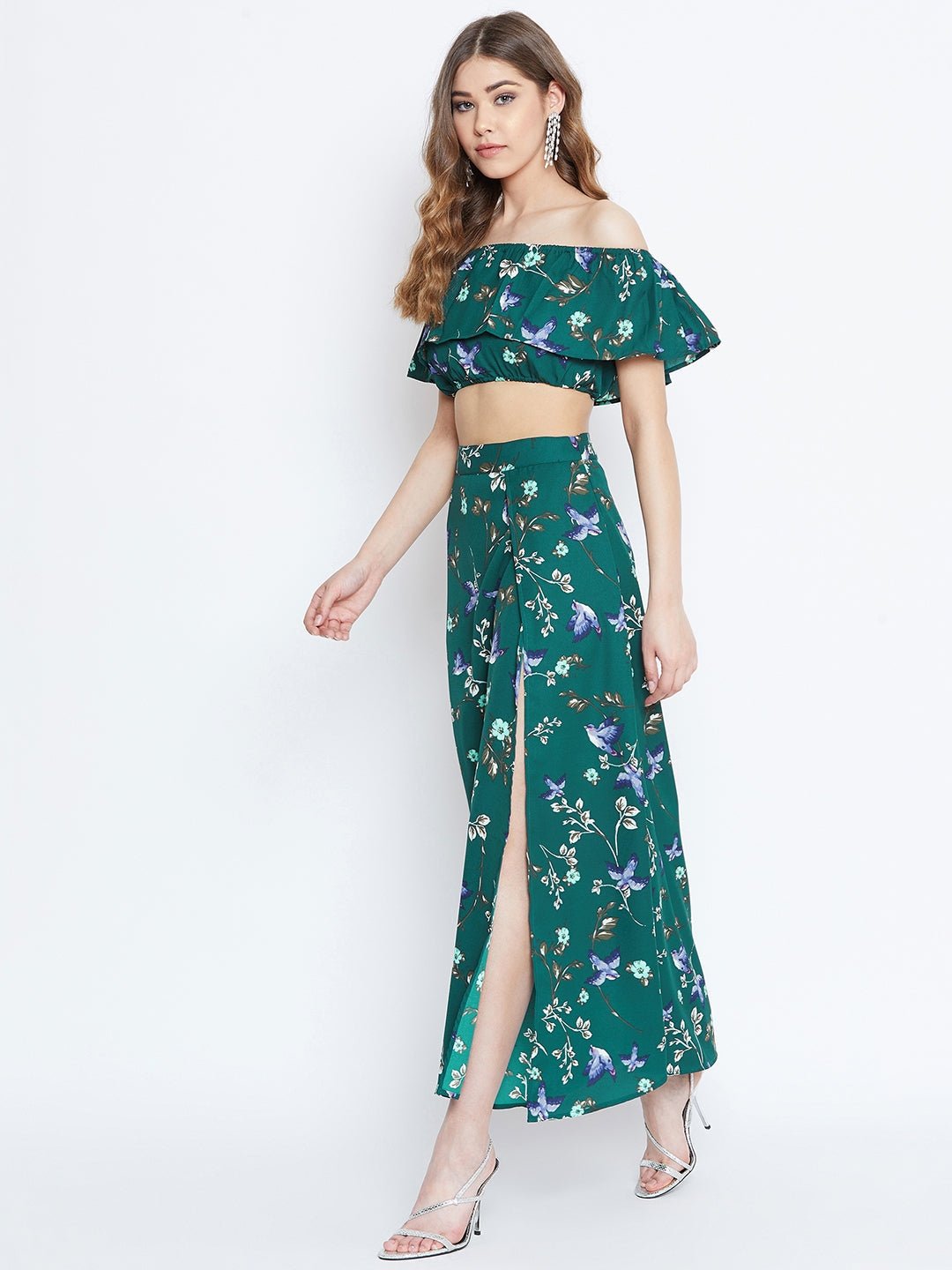 Folk Republic Women Green Floral Print Two-Piece Maxi Dress - #folk republic#