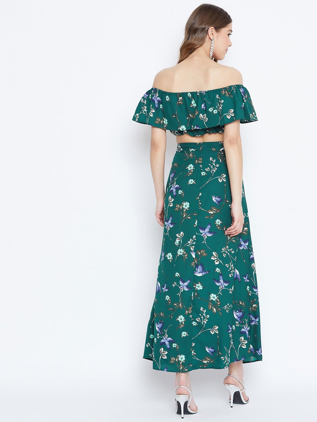 Folk Republic Women Green Floral Print Two-Piece Maxi Dress - #folk republic#