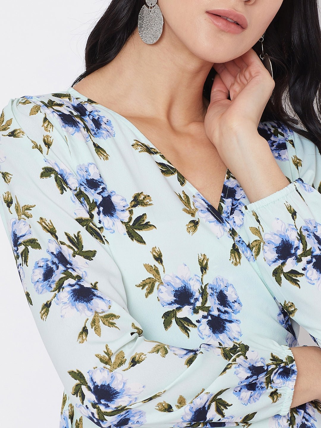Folk Republic Women Green Floral Printed A-Line Wrap Dress - #folk republic#