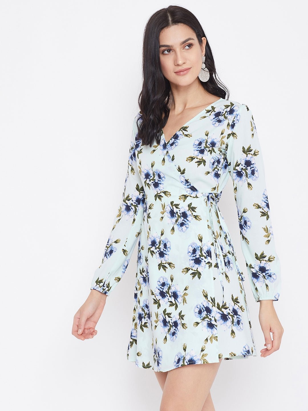 Folk Republic Women Green Floral Printed A-Line Wrap Dress - #folk republic#