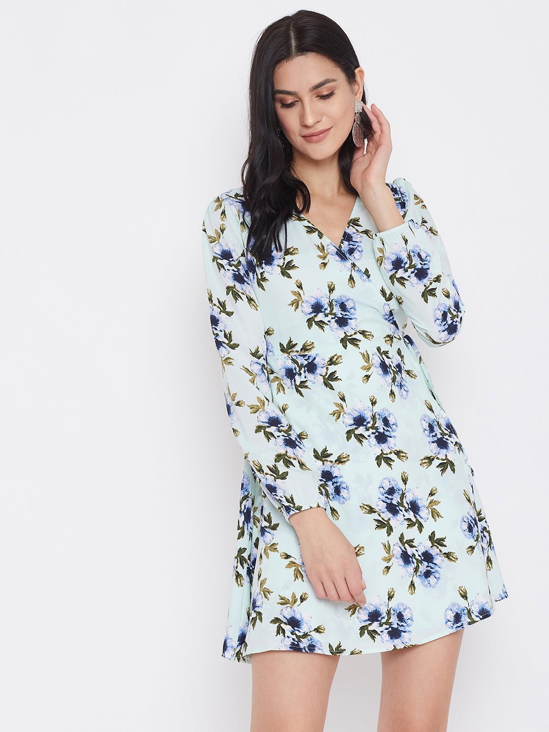 Folk Republic Women Green Floral Printed A-Line Wrap Dress - #folk republic#