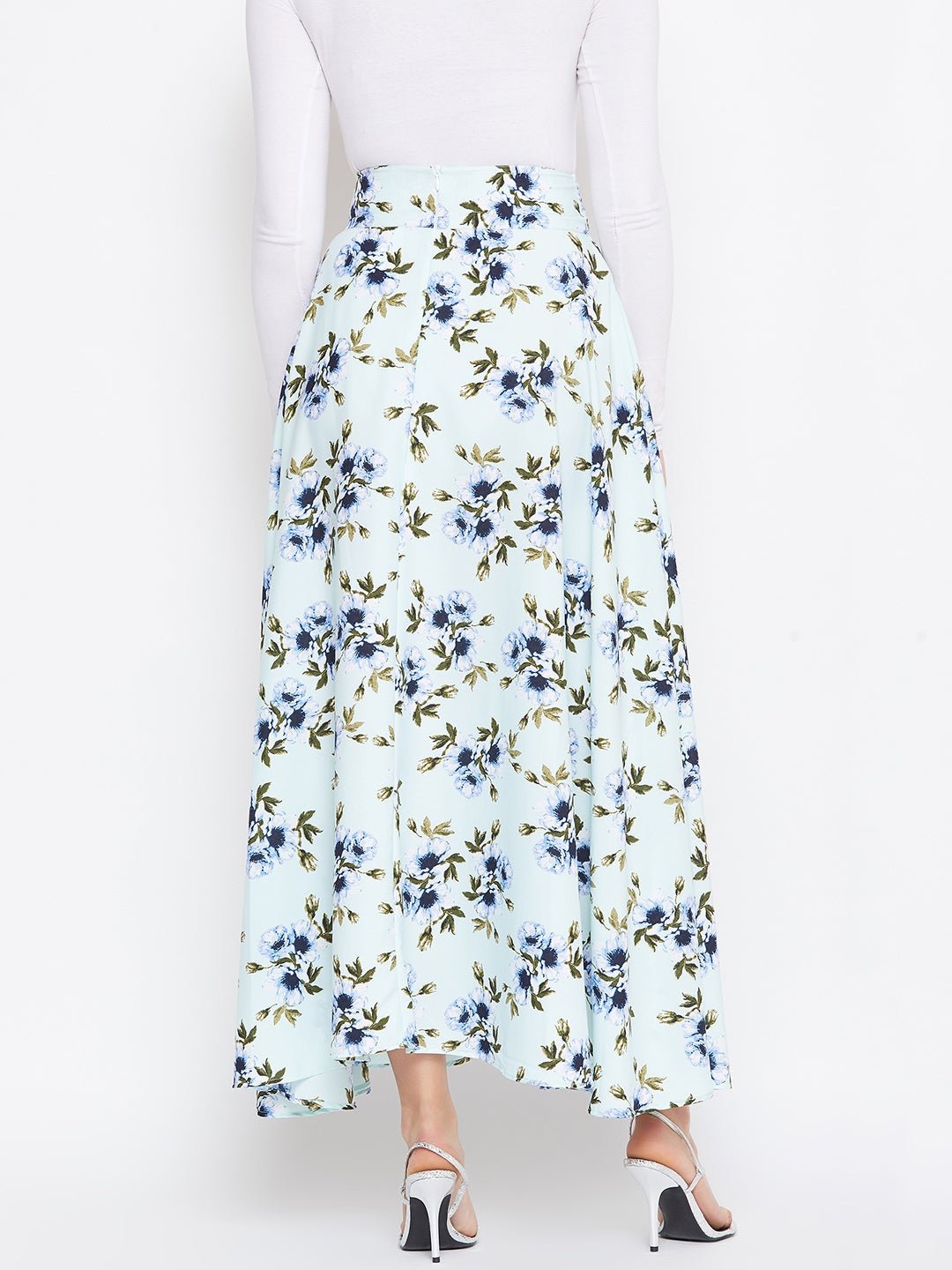 Folk Republic Women Green Floral Printed Flared Tie-Up Maxi Skirt - #folk republic#