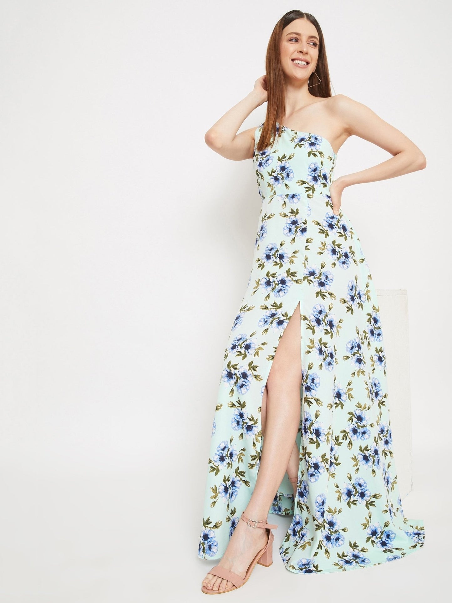 Folk Republic Women Green Floral Printed One-Shoulder Maxi Dress - #folk republic#