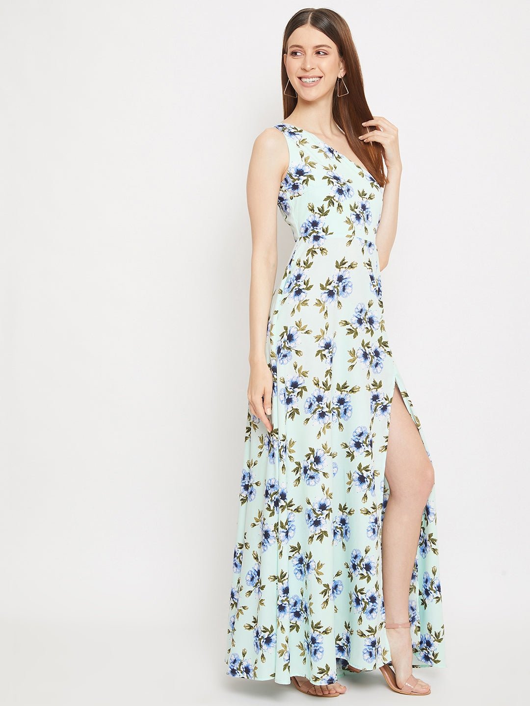 Folk Republic Women Green Floral Printed One-Shoulder Maxi Dress - #folk republic#