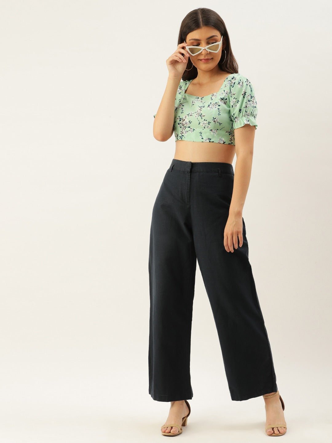 Folk Republic Women Green Floral Printed Open Back Crop Top - #folk republic#