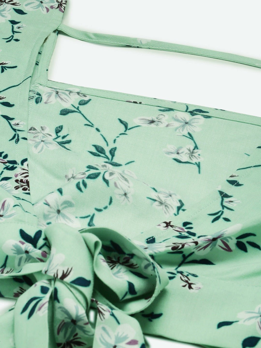 Folk Republic Women Green Floral Printed Open Back Crop Top - #folk republic#