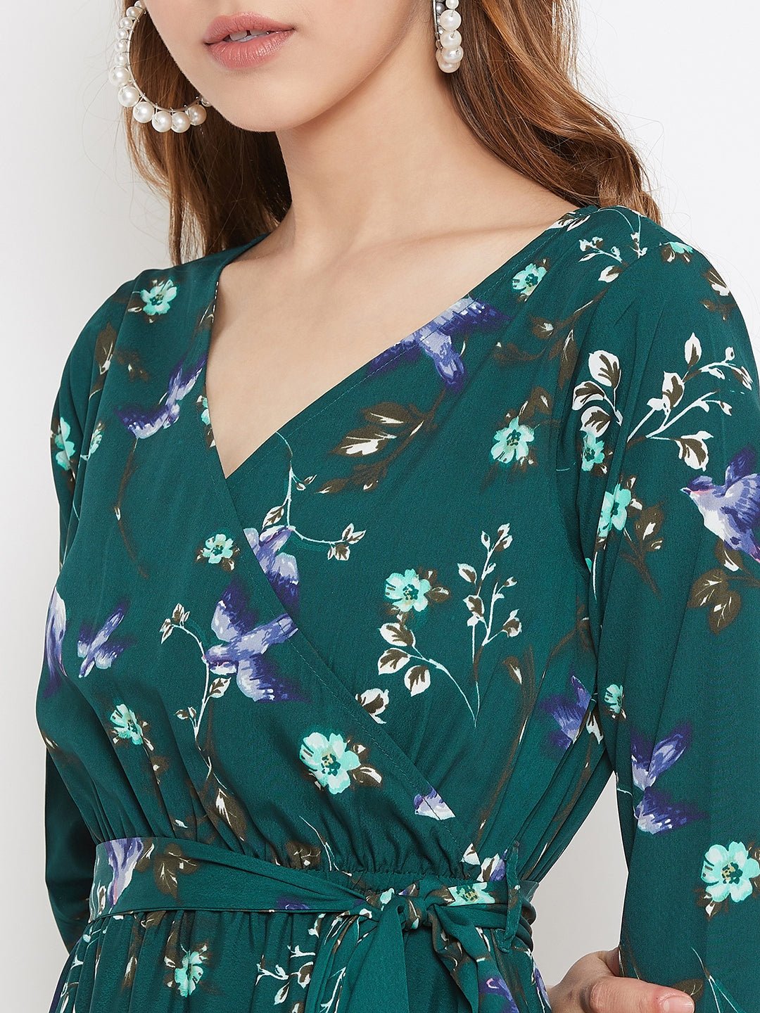 Folk Republic Women Green Floral Printed V-Neck A-Line Maxi Dress - #folk republic#