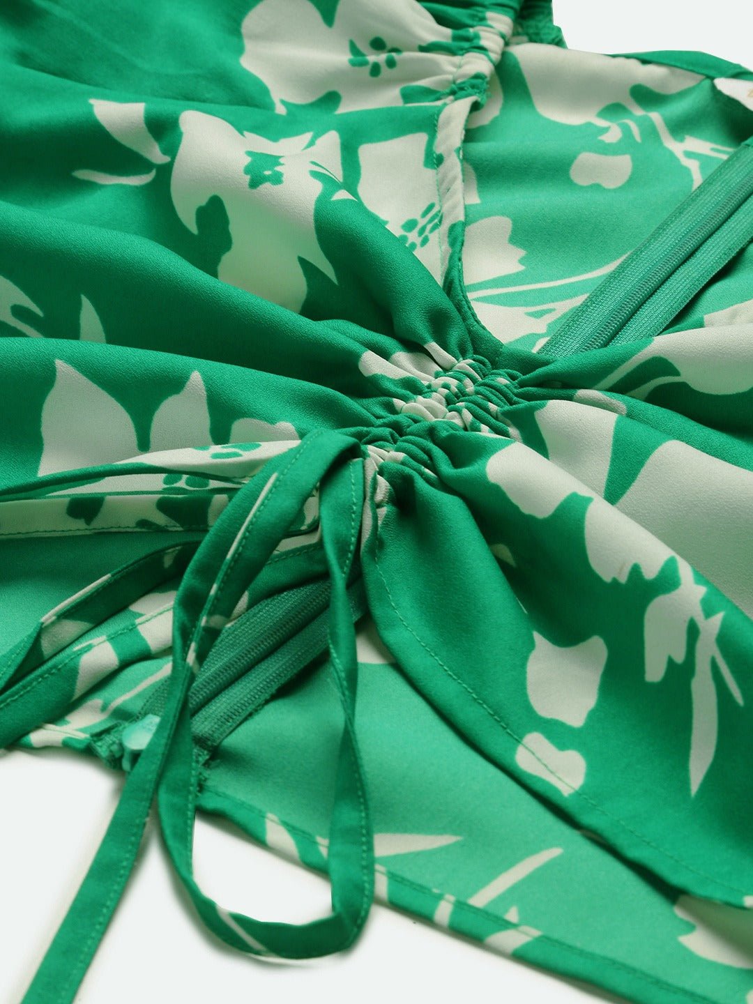 Folk Republic Women Green Floral Printed V-Neck Fit & Flare Co-Ordinate Mini Dress - #folk republic#