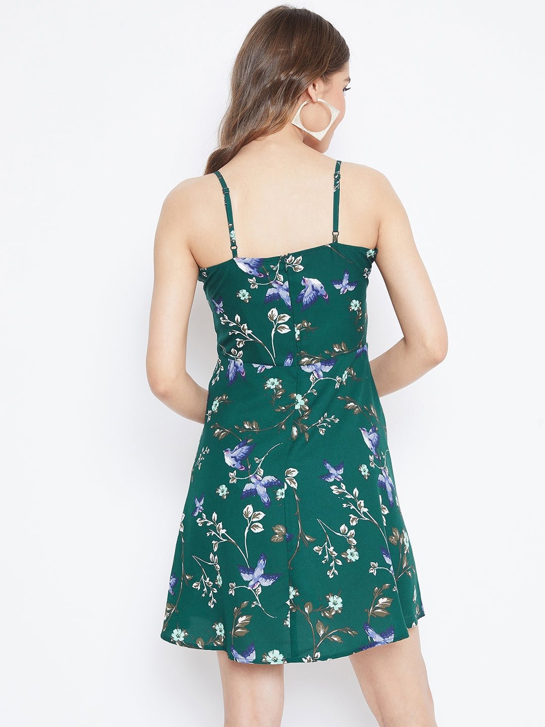 Folk Republic Women Green Floral Shoulder-Strap Fit & Flare Mini Dress - #folk republic#