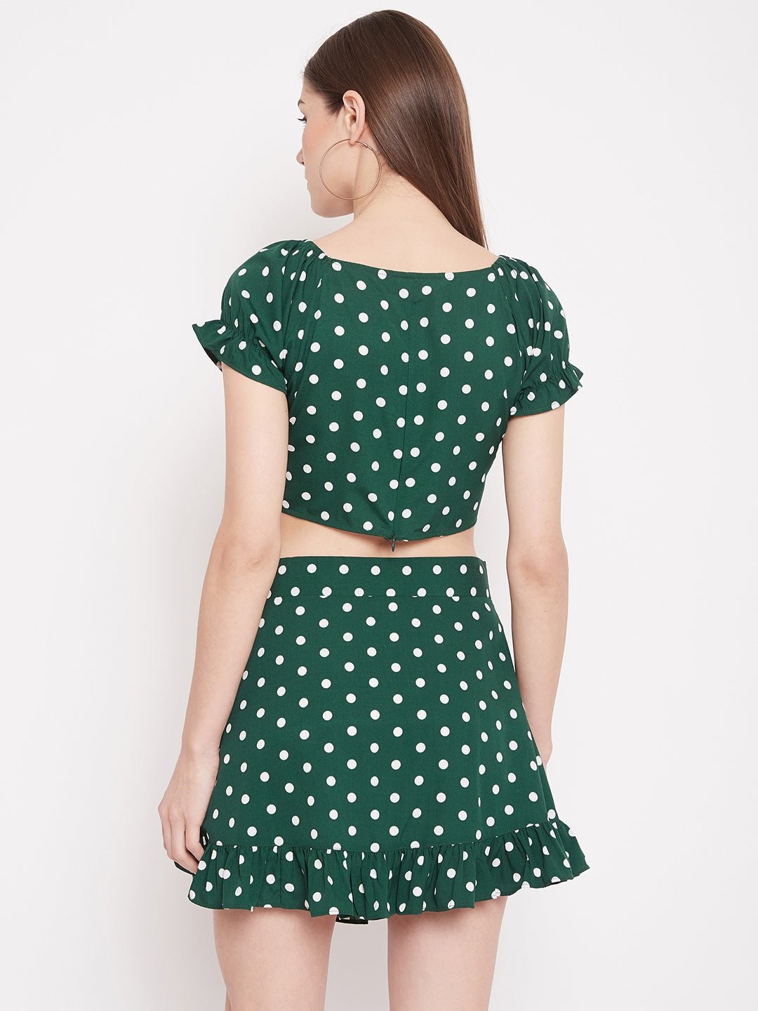 Folk Republic Women Green Polka Dot Printed V-Neck Fit & Flare Co-Ordinate Mini Dress - #folk republic#