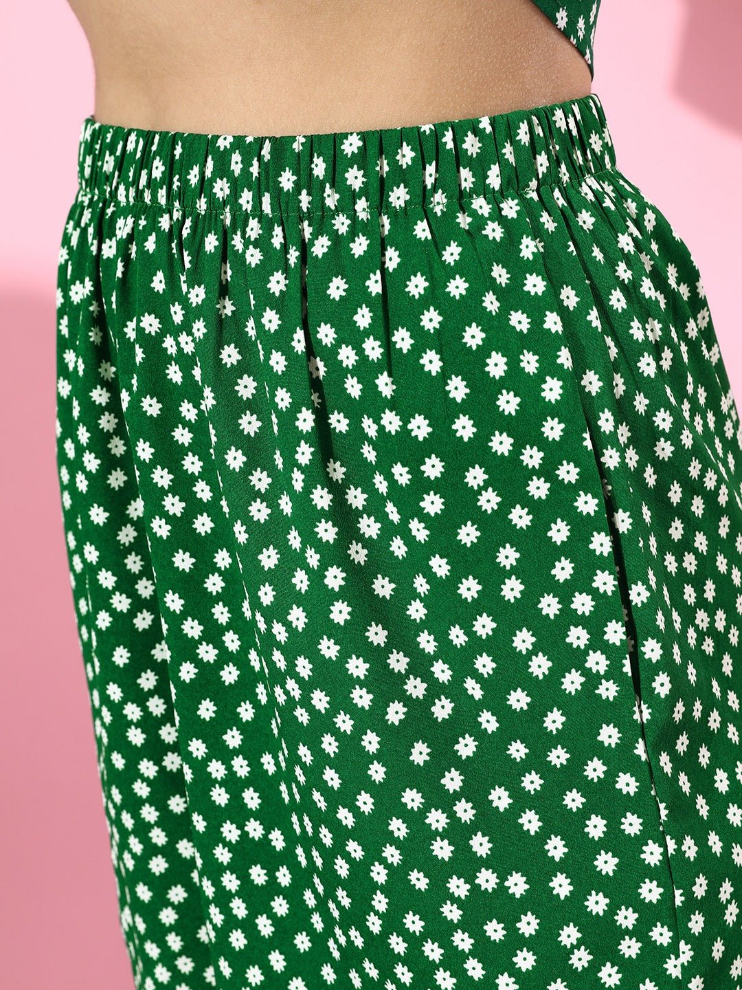 Folk Republic Women Green Polka Dot Printed V-Neck Tie-Up Jumpsuit - #folk republic#