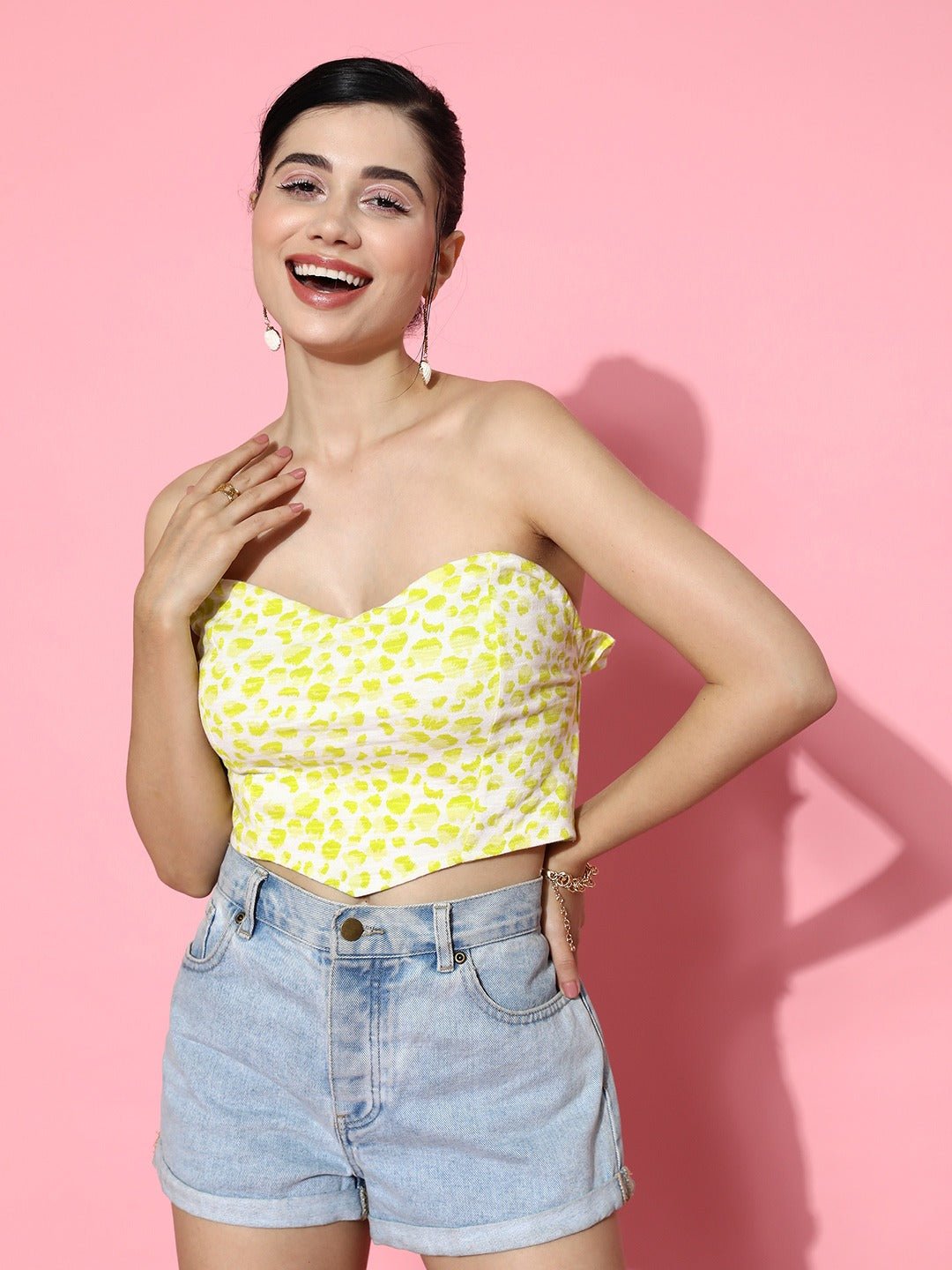Folk Republic Women Green Printed Ruffles Smocked Styled Back Crop Top - #folk republic#