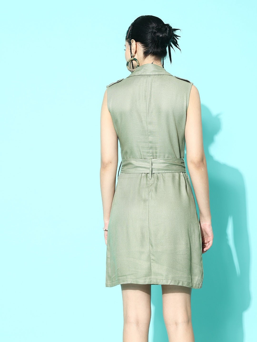 Folk Republic Women Green Solid Mini Buckled Belted Blazer Dress - #folk republic#