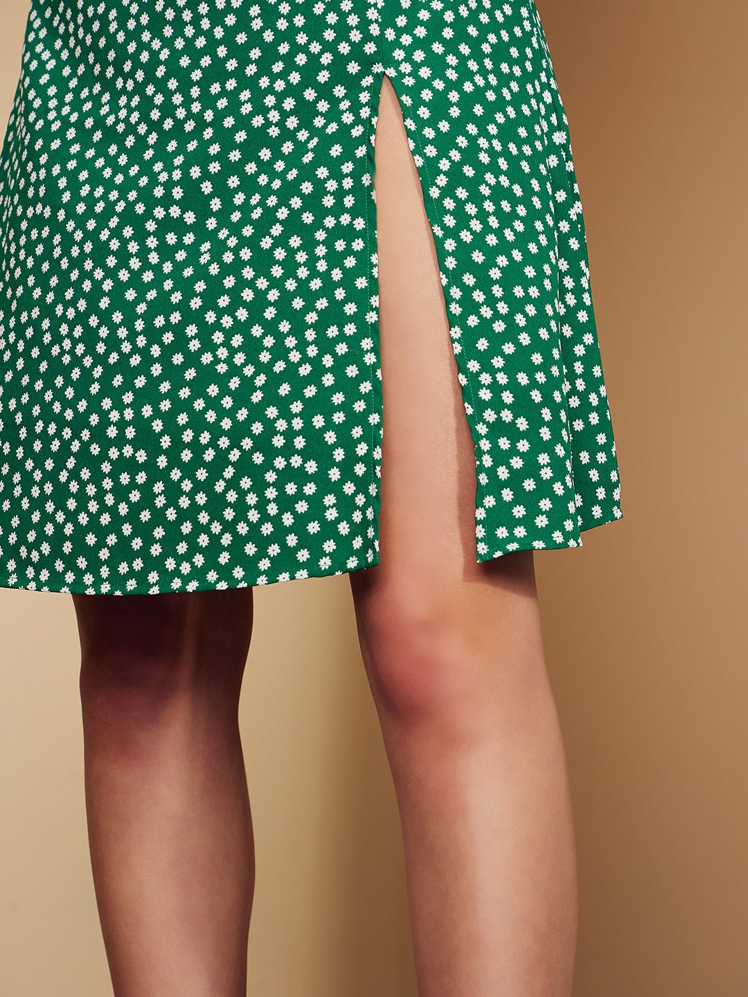 Folk Republic Women Green & White Floral Printed Thigh-High Slit Flared A-Line Midi Skirt - #folk republic#