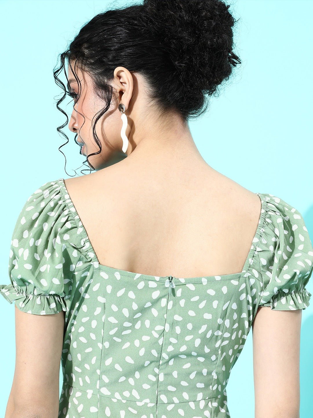 Folk Republic Women Green & White Floral Tie-Up Neck Bodycon Mini Dress - #folk republic#