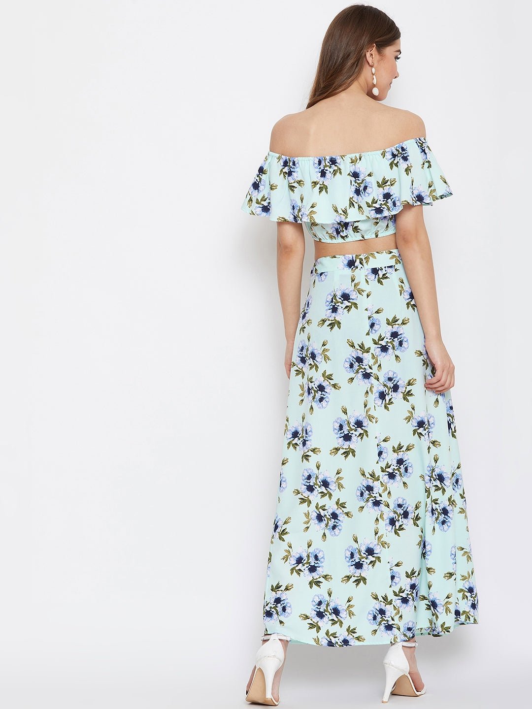 Folk Republic Women Light Green Floral Print Layered Co-Ordinate Maxi Dress - #folk republic#