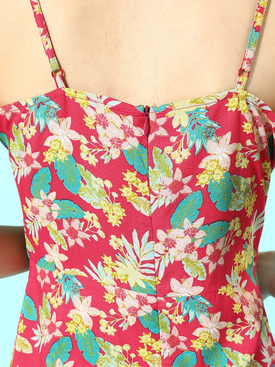 Folk Republic Women Magenta Floral Printed Round-Neck Crepe A-Line Mini Dress - #folk republic#