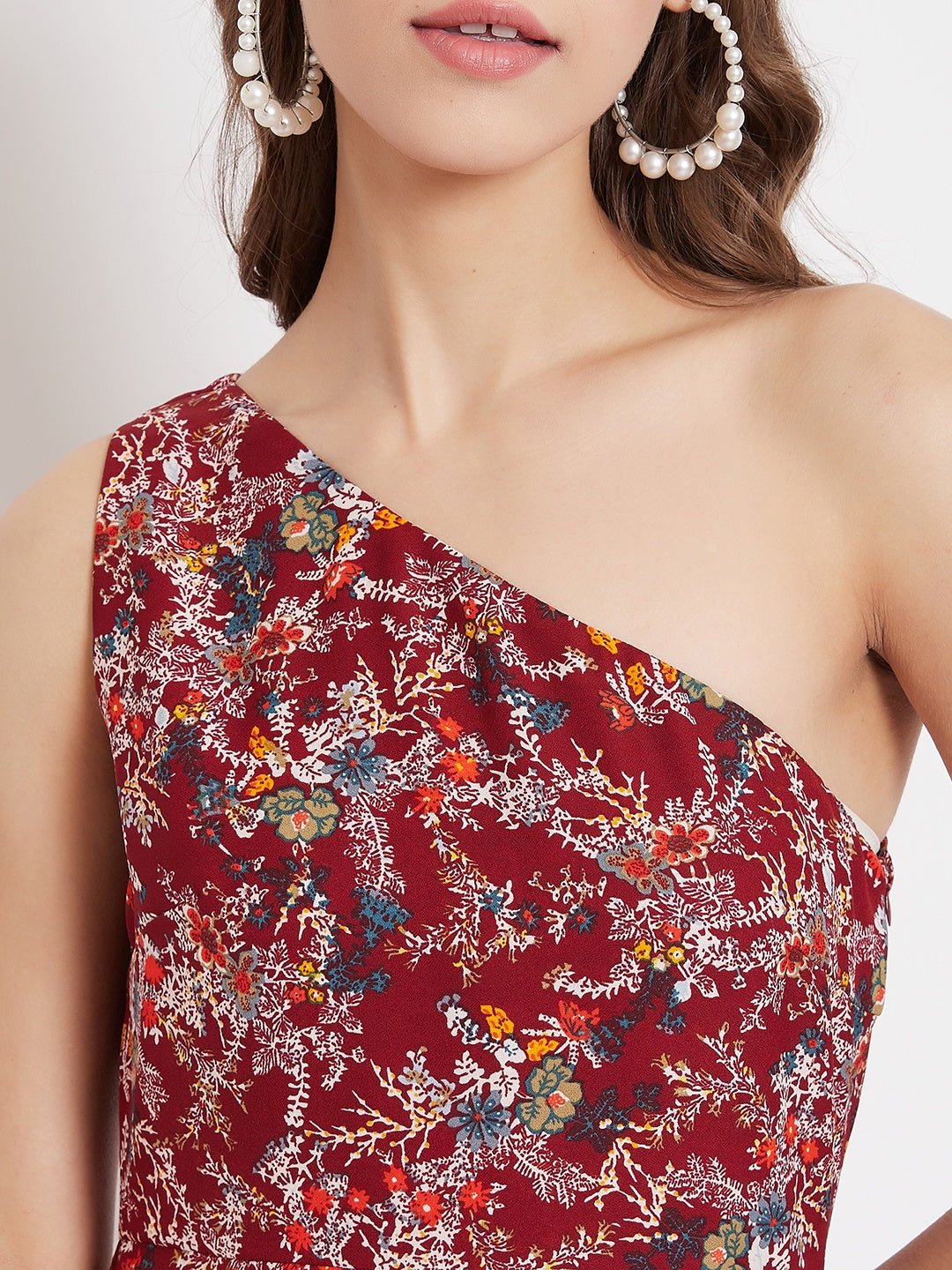 Folk Republic Women Maroon Floral Printed One Shoulder Maxi Dress - #folk republic#