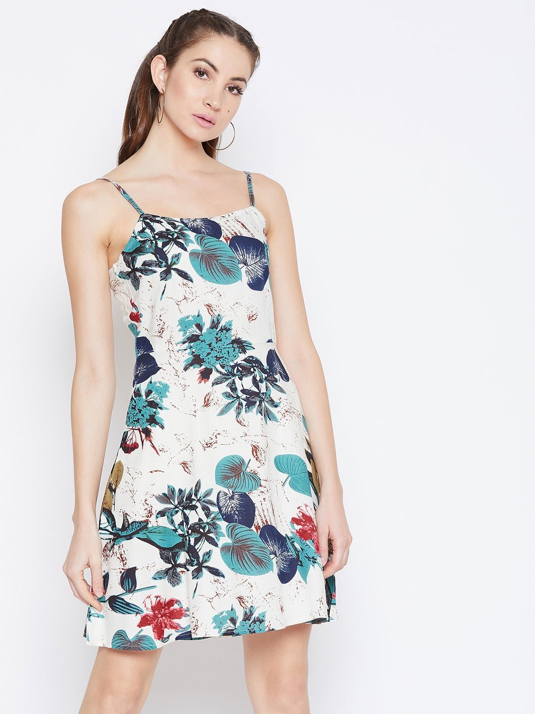 Folk Republic Women Multi-Color Floral Printed Square Neck Flared A-Line Mini Dress - #folk republic#
