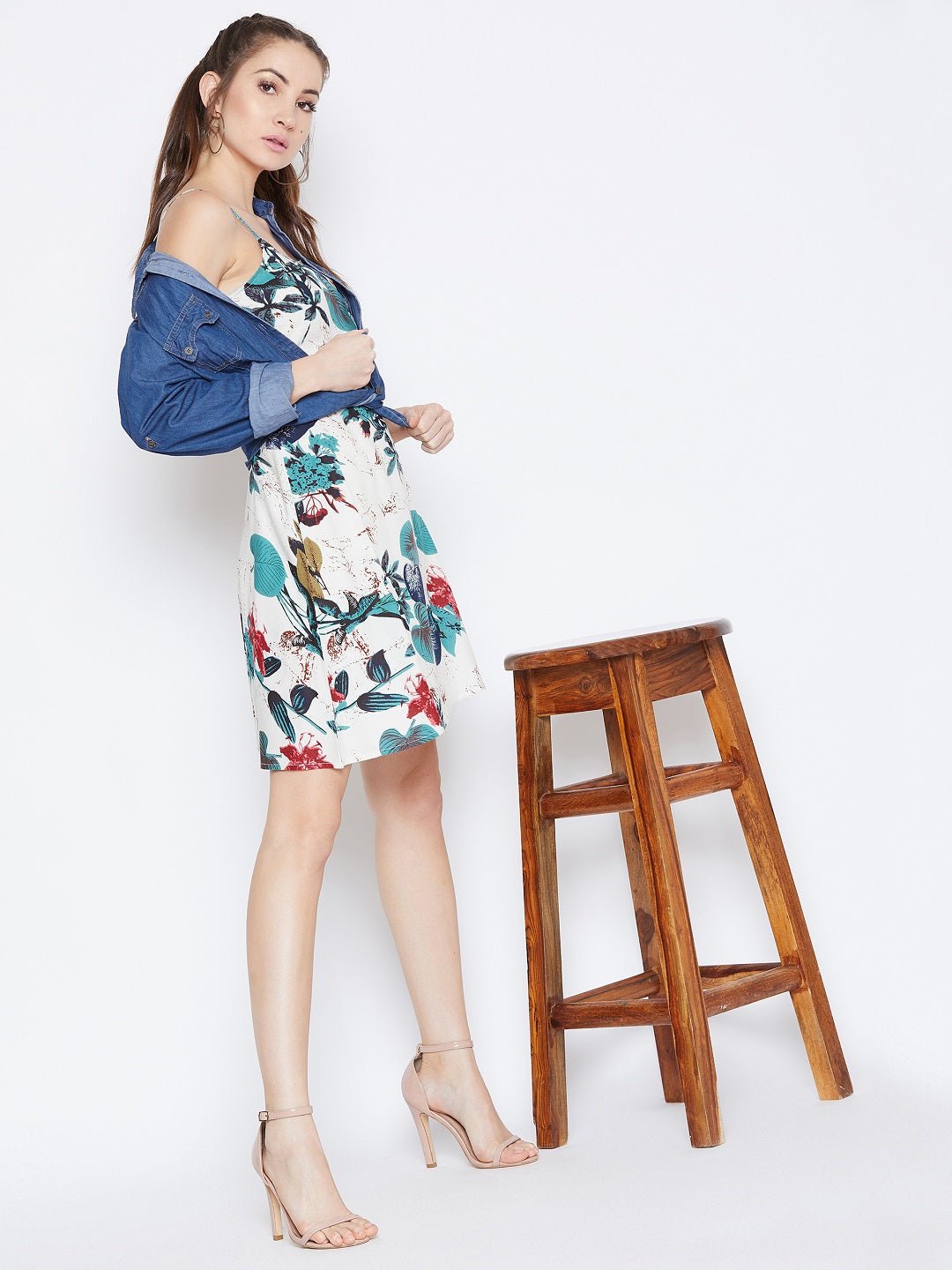 Folk Republic Women Multi-Color Floral Printed Square Neck Flared A-Line Mini Dress - #folk republic#