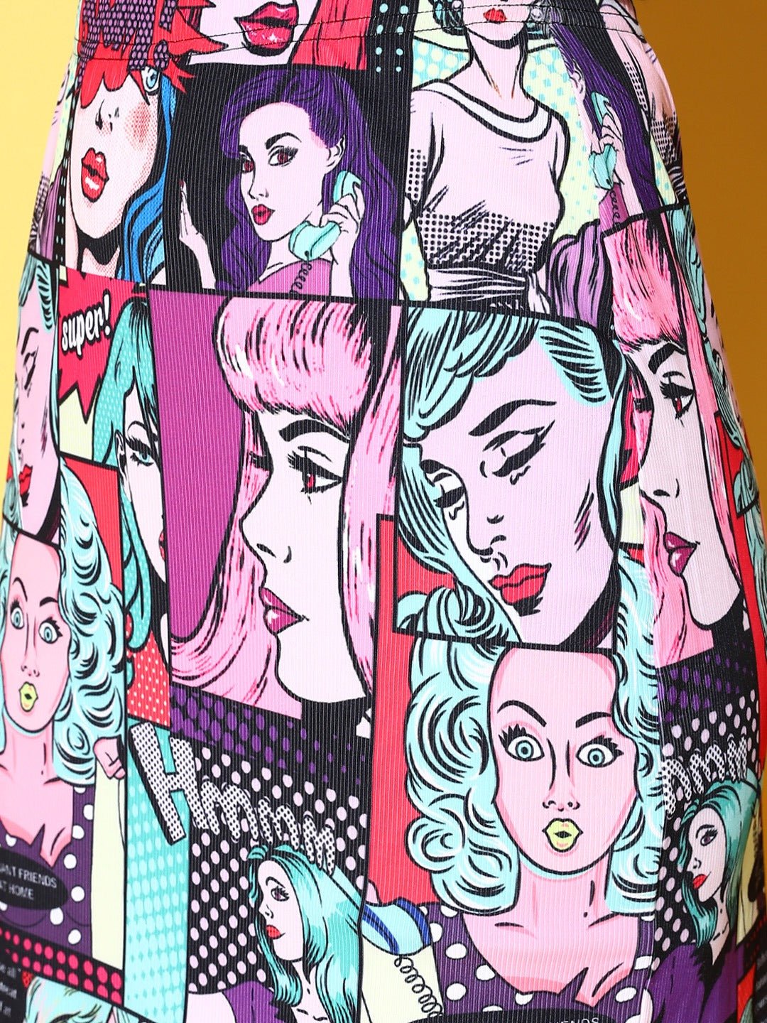 Folk Republic Women Multicolour Pop Printed Slip-On Straight Hem Slitted Pencil Mini Skirt - #folk republic#