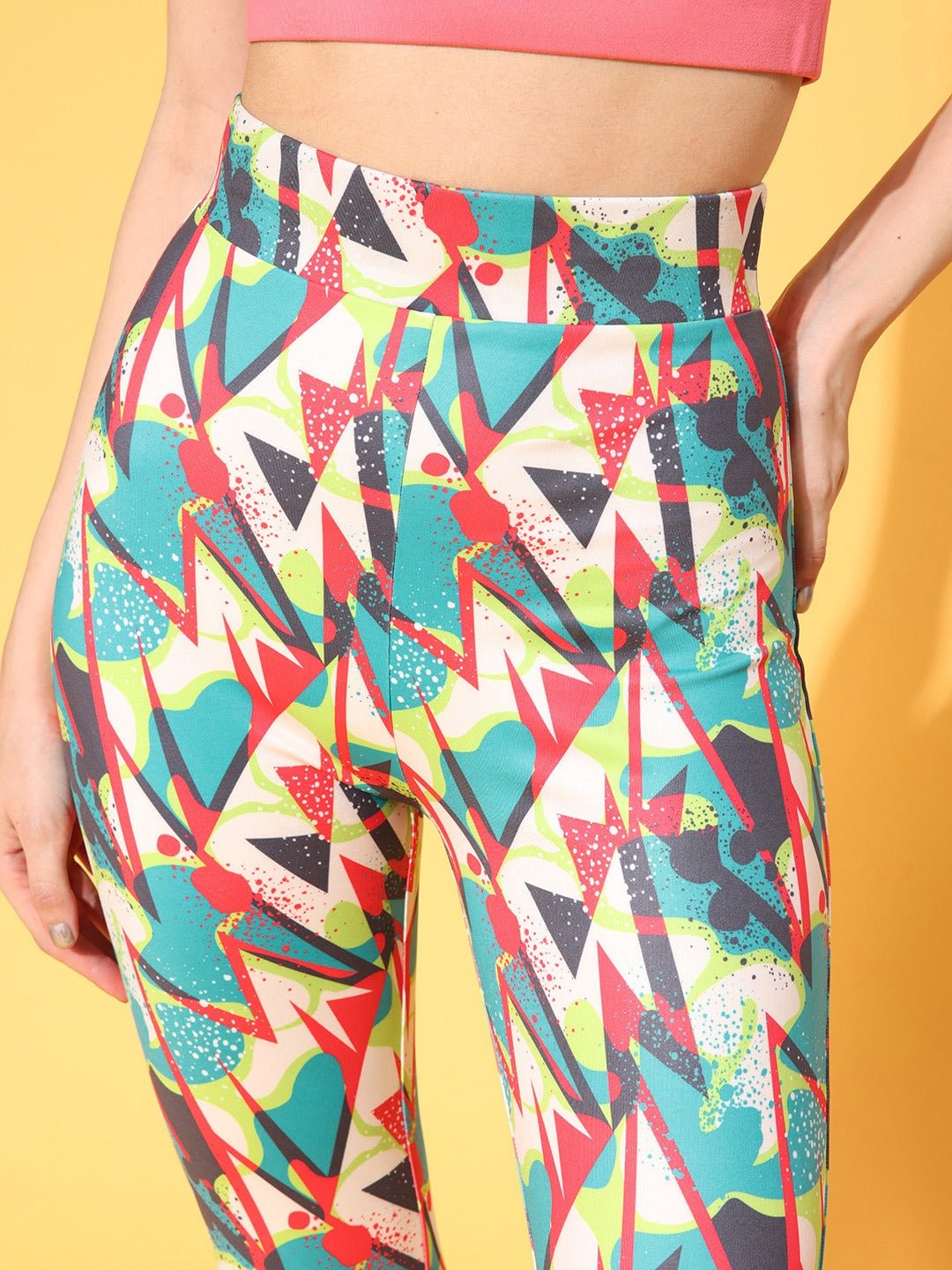 Folk Republic Women Multicoloured Abstract Printed Super Stretchy & High Waisted Sports Tights - #folk republic#