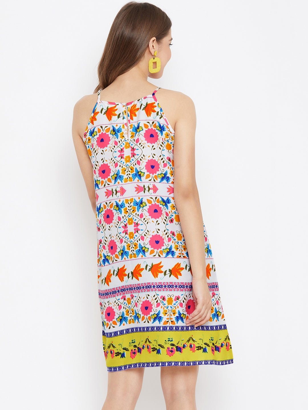Folk Republic Women Multicoloured Floral Printed Halter Neck A-Line Mini Dress - #folk republic#
