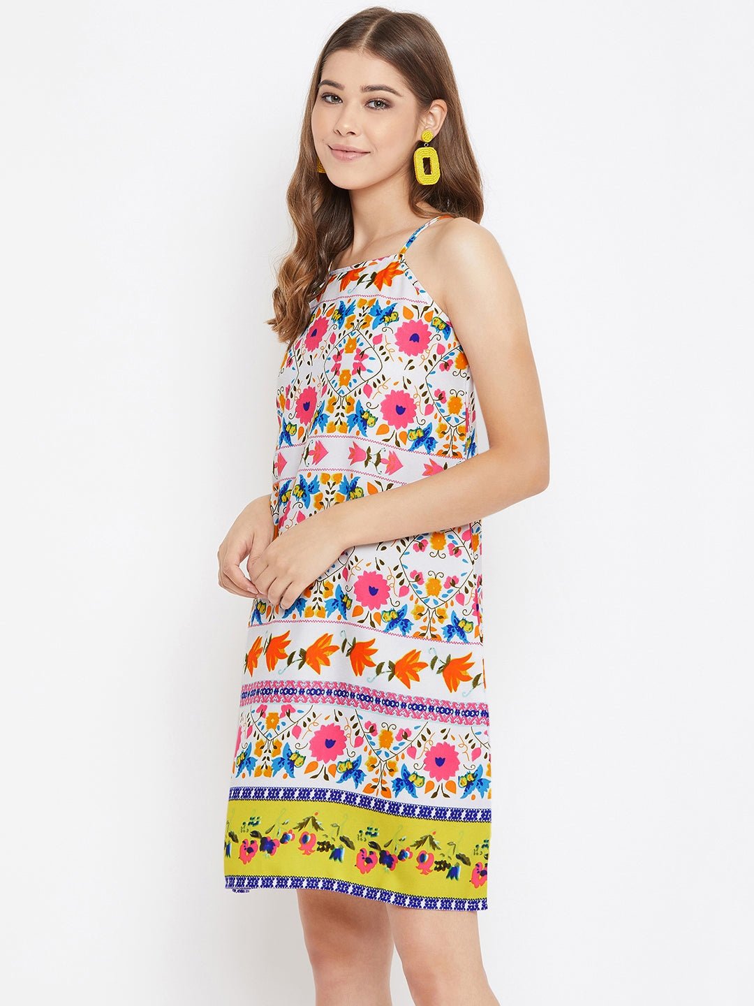 Folk Republic Women Multicoloured Floral Printed Halter Neck A-Line Mini Dress - #folk republic#