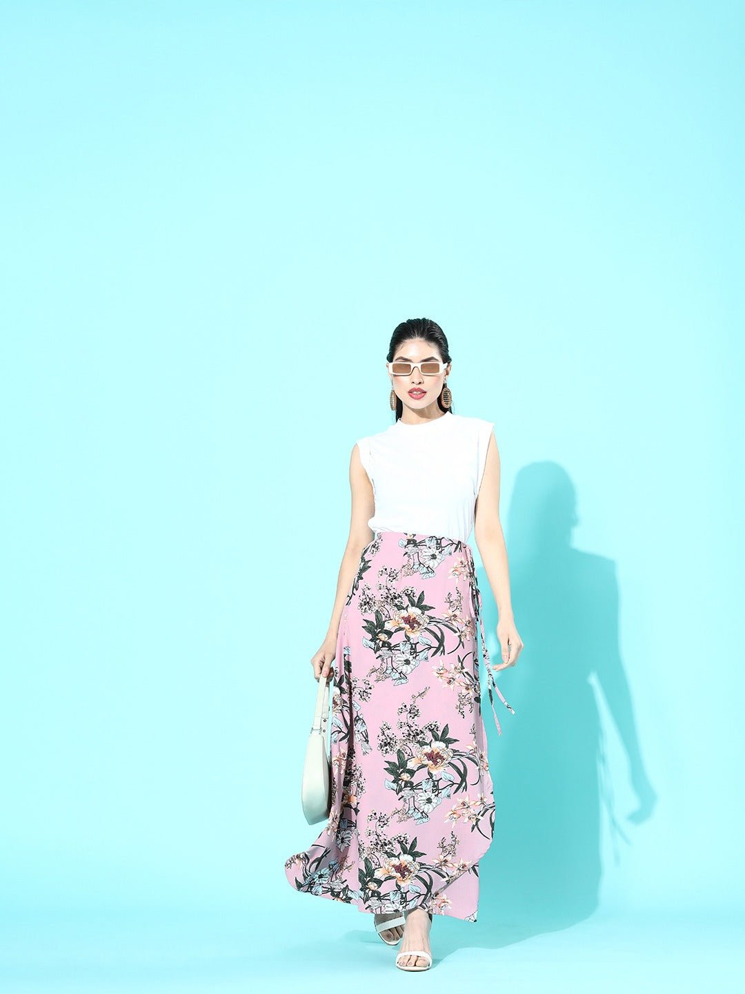 Folk Republic Women Multicoloured Floral Printed Side Tie-Up Flared Wrap Maxi Skirt - #folk republic#