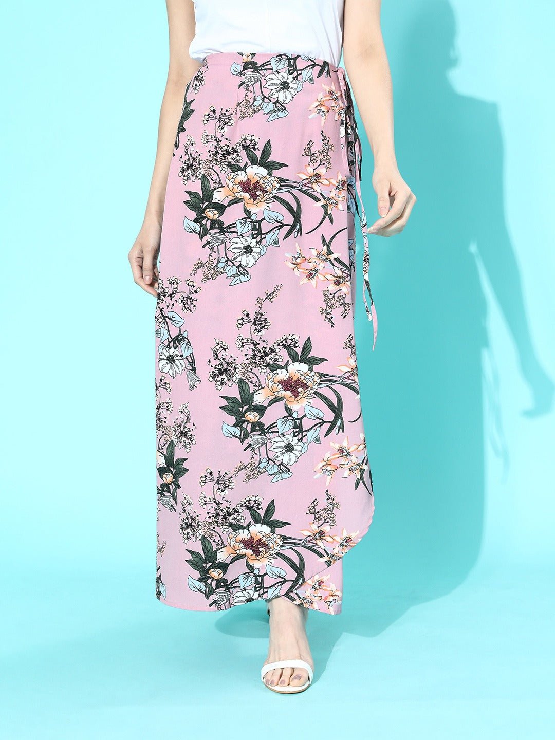 Folk Republic Women Multicoloured Floral Printed Side Tie-Up Flared Wrap Maxi Skirt - #folk republic#