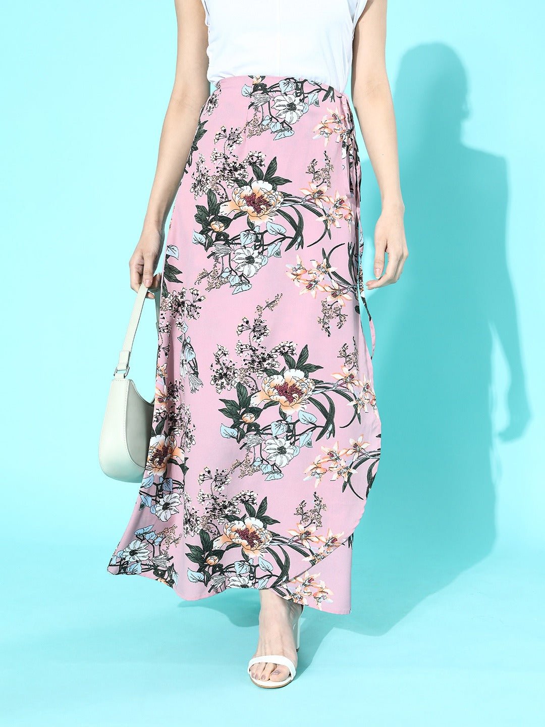 Folk Republic Women Multicoloured Floral Printed Side Tie-Up Flared Wrap Maxi Skirt - #folk republic#