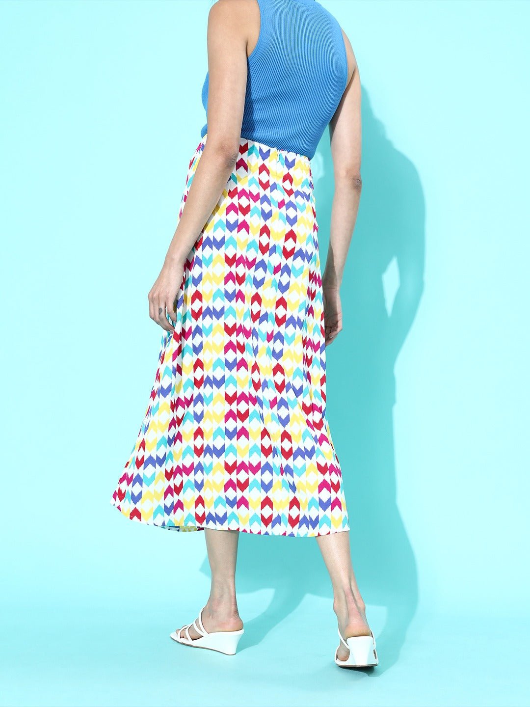 Folk Republic Women Multicoloured Geometric Printed Flared A-Line Midi Skirt - #folk republic#