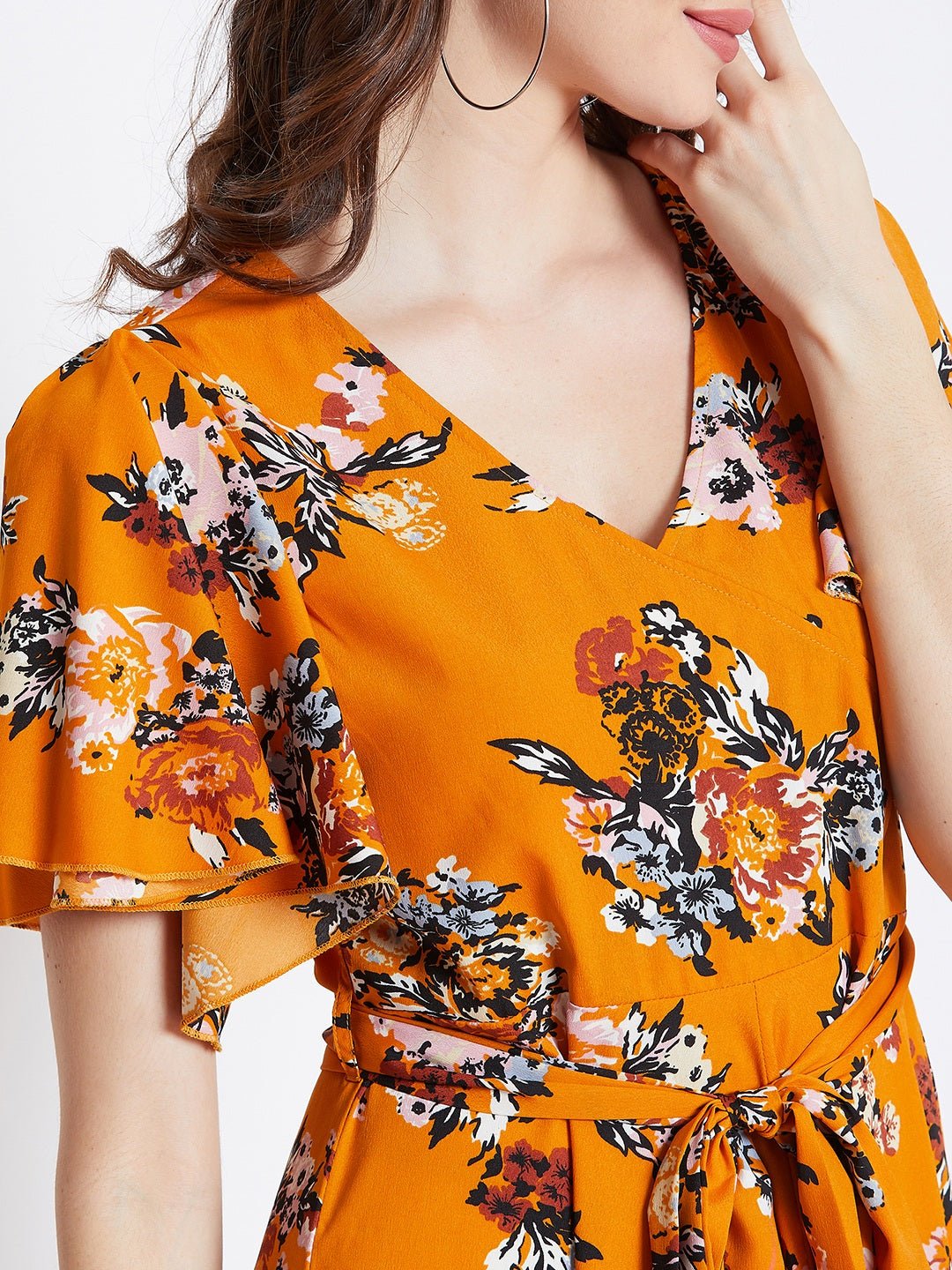 Folk Republic Women Mustard Yellow Floral Printed V-Neck Maxi Dress - #folk republic#