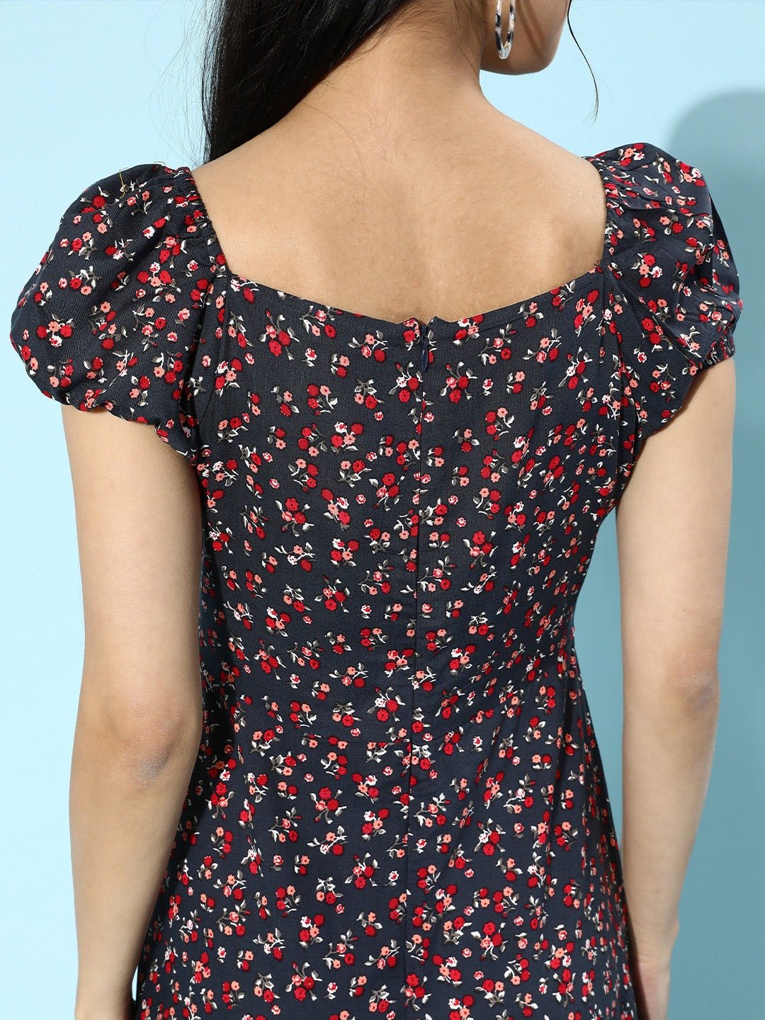 Folk Republic Women Navy Blue Ditsy Floral Printed A-Line Flared Midi Dress - #folk republic#