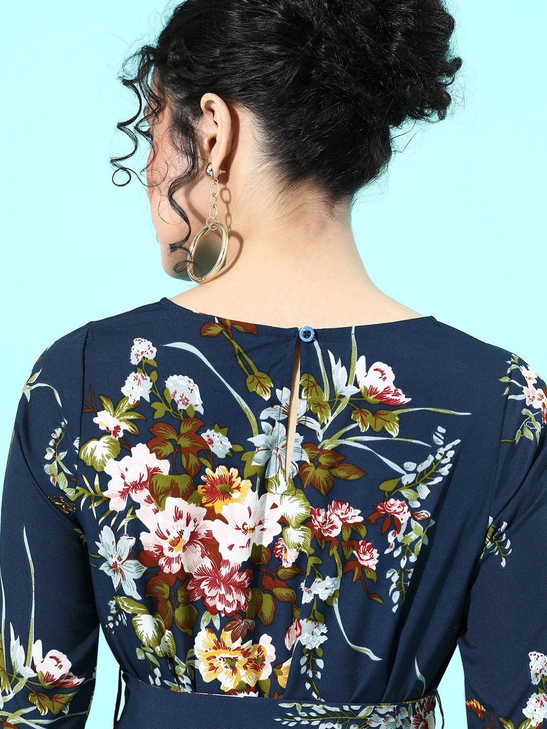 Folk Republic Women Navy Blue Floral Belted Fit & Flare Mini Dress - #folk republic#