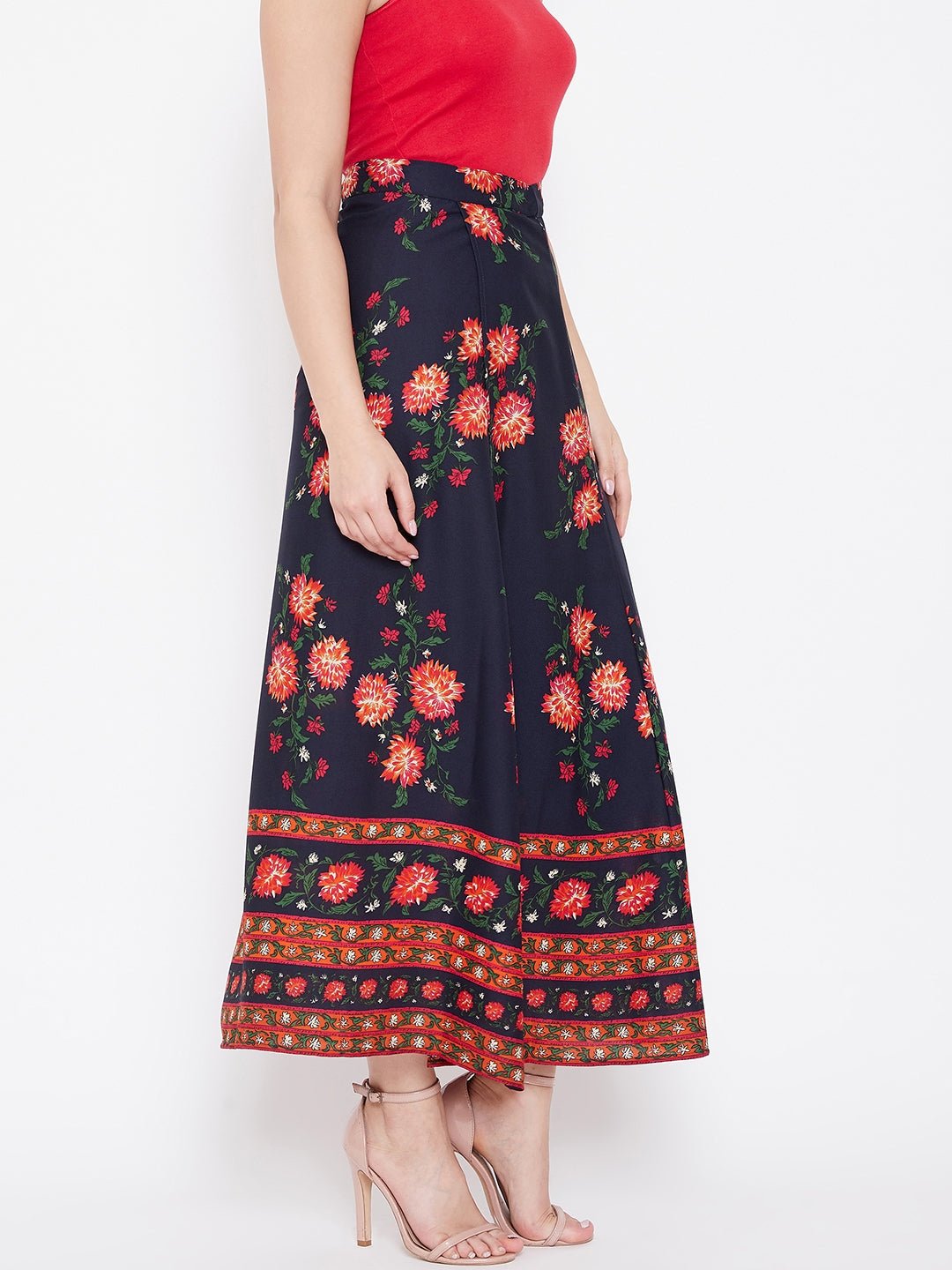 Folk Republic Women Navy Blue Floral Printed A-Line Maxi Skirt - #folk republic#