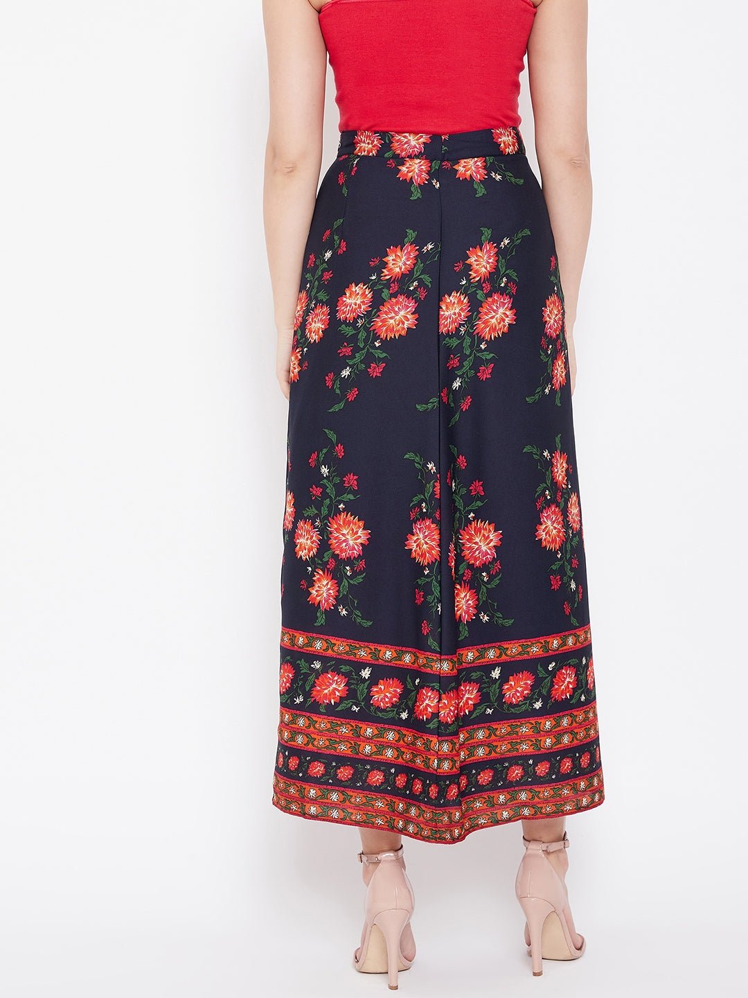 Folk Republic Women Navy Blue Floral Printed A-Line Maxi Skirt - #folk republic#