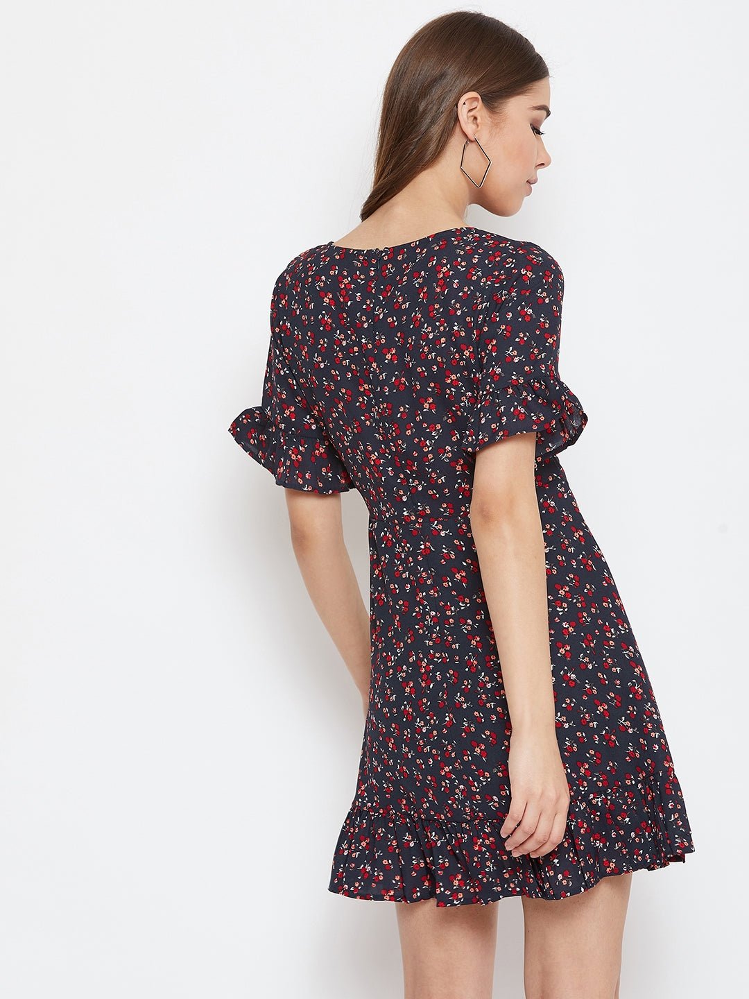 Folk Republic Women Navy Blue Floral Printed Fit & Flare Mini Dress - #folk republic#