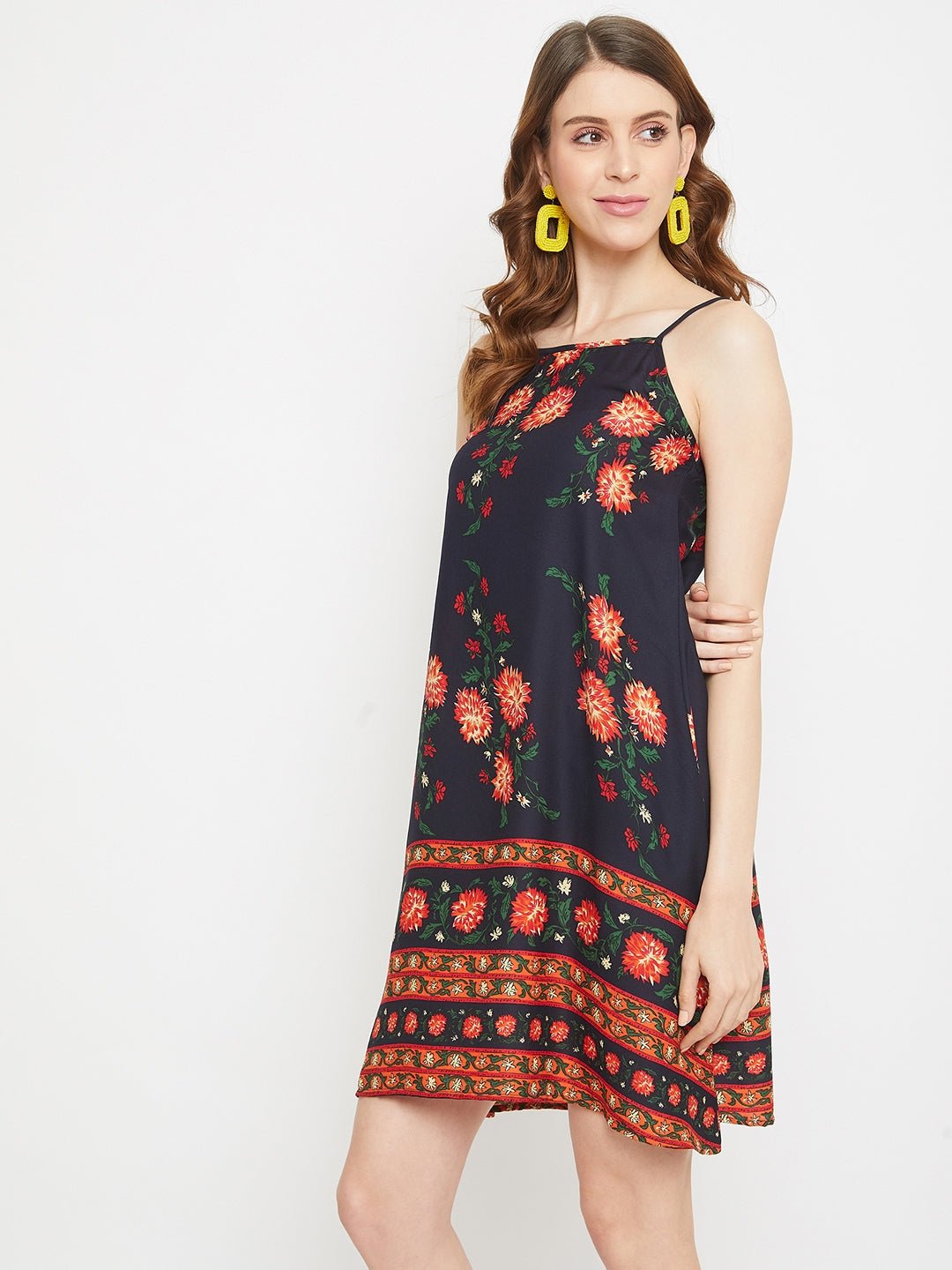 Folk Republic Women Navy Blue Floral Printed Sleeveless Halter Dress - #folk republic#