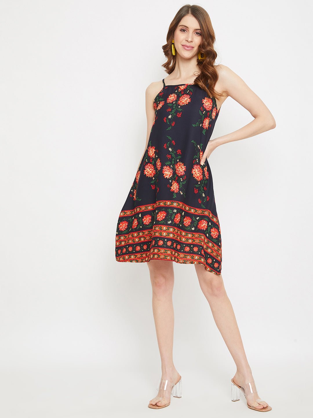 Folk Republic Women Navy Blue Floral Printed Sleeveless Halter Dress - #folk republic#
