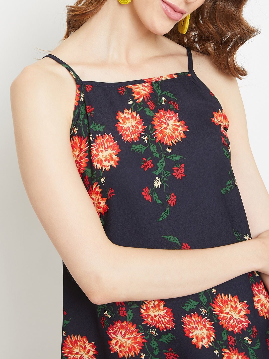Folk Republic Women Navy Blue Floral Printed Sleeveless Halter Dress - #folk republic#