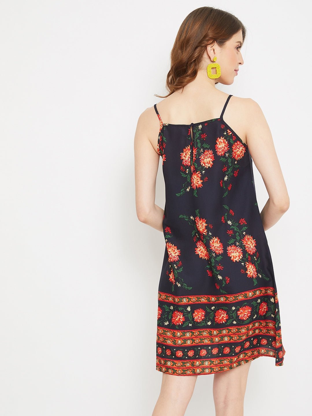 Folk Republic Women Navy Blue Floral Printed Sleeveless Halter Dress - #folk republic#