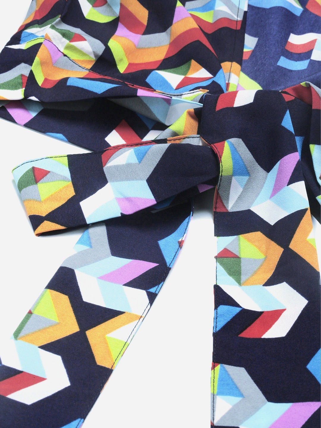 Folk Republic Women Navy Blue Geometric Printed Open Back Crop Top - #folk republic#