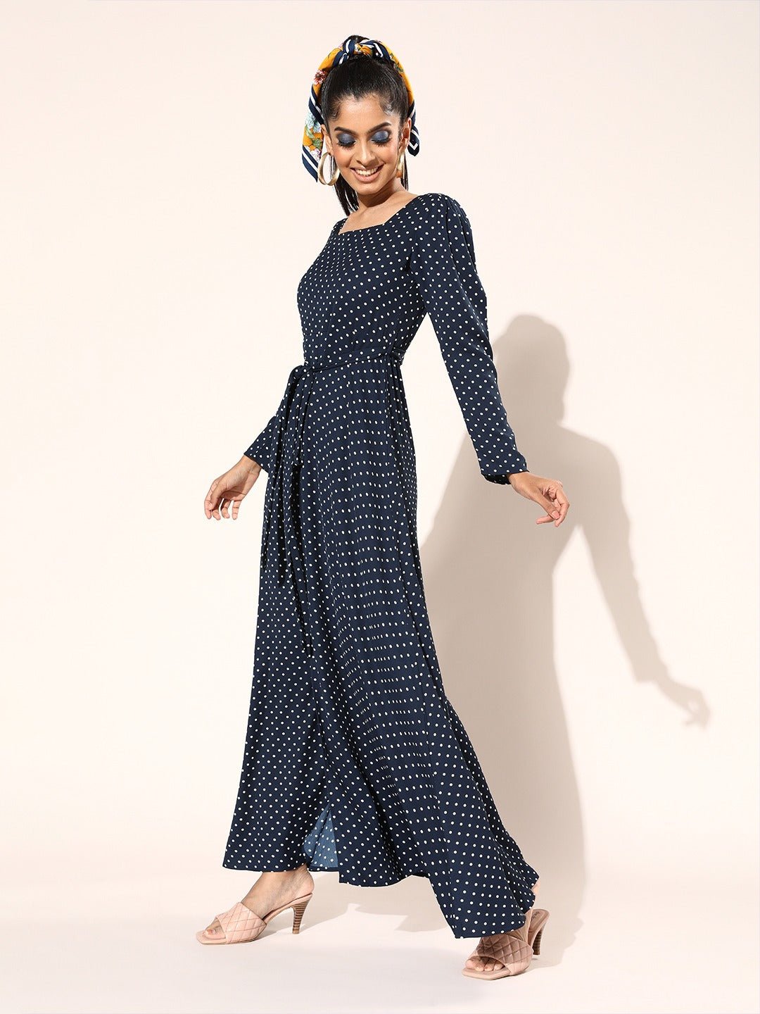 Folk Republic Women Navy Blue Polka Dot Maxi Dress - #folk republic#