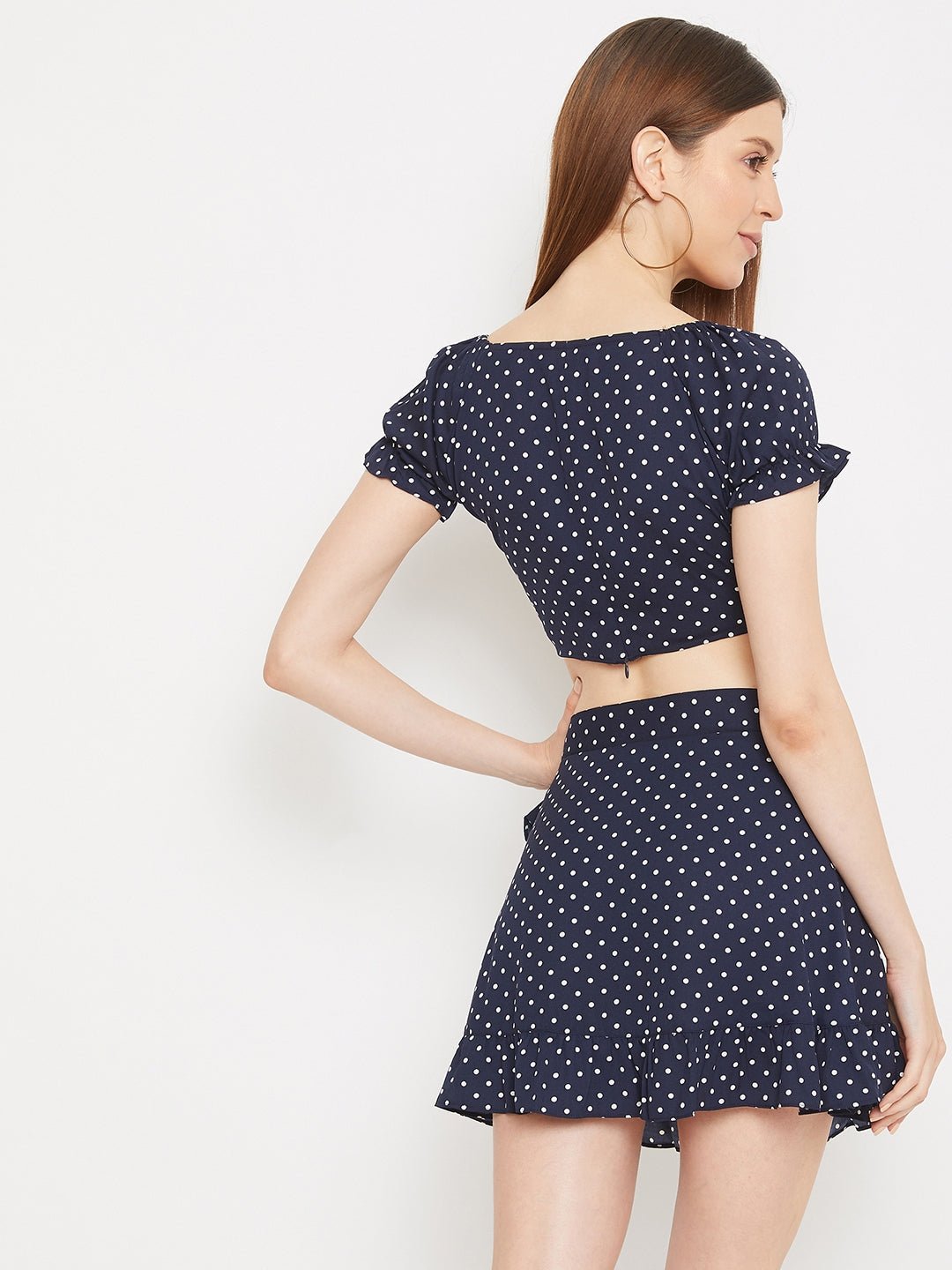 Folk Republic Women Navy Blue Polka Dot Printed Fit and Flare Dress - #folk republic#