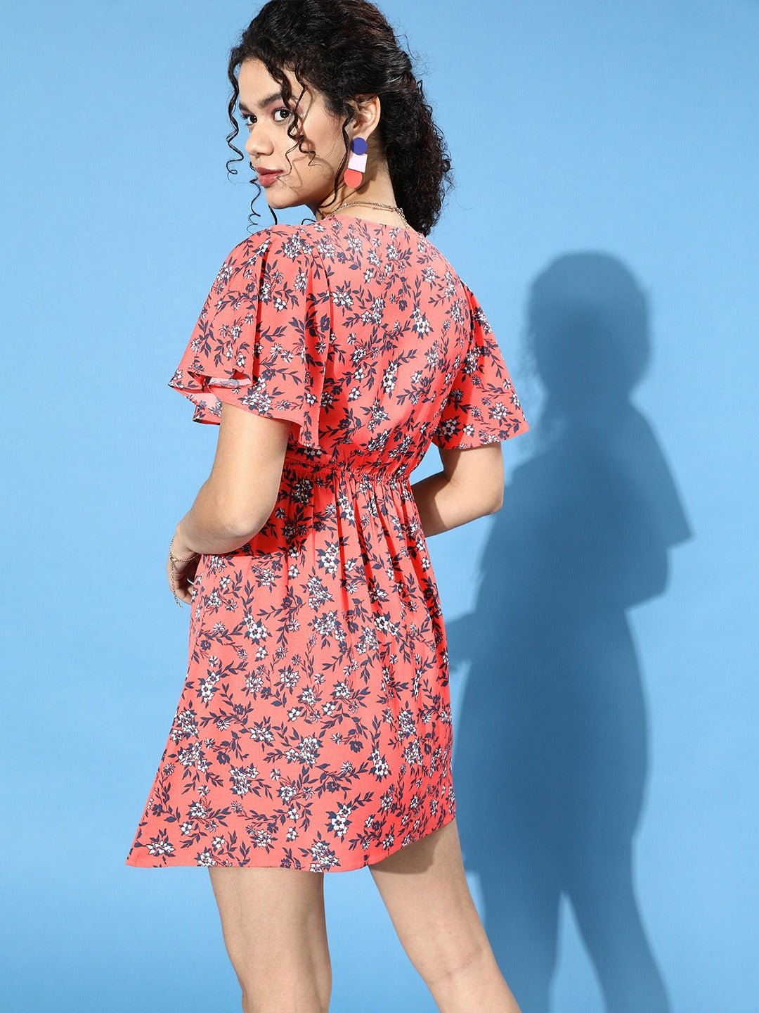 Folk Republic Women Orange Floral Printed Front Tie-Knot A-Line Mini Dress - #folk republic#